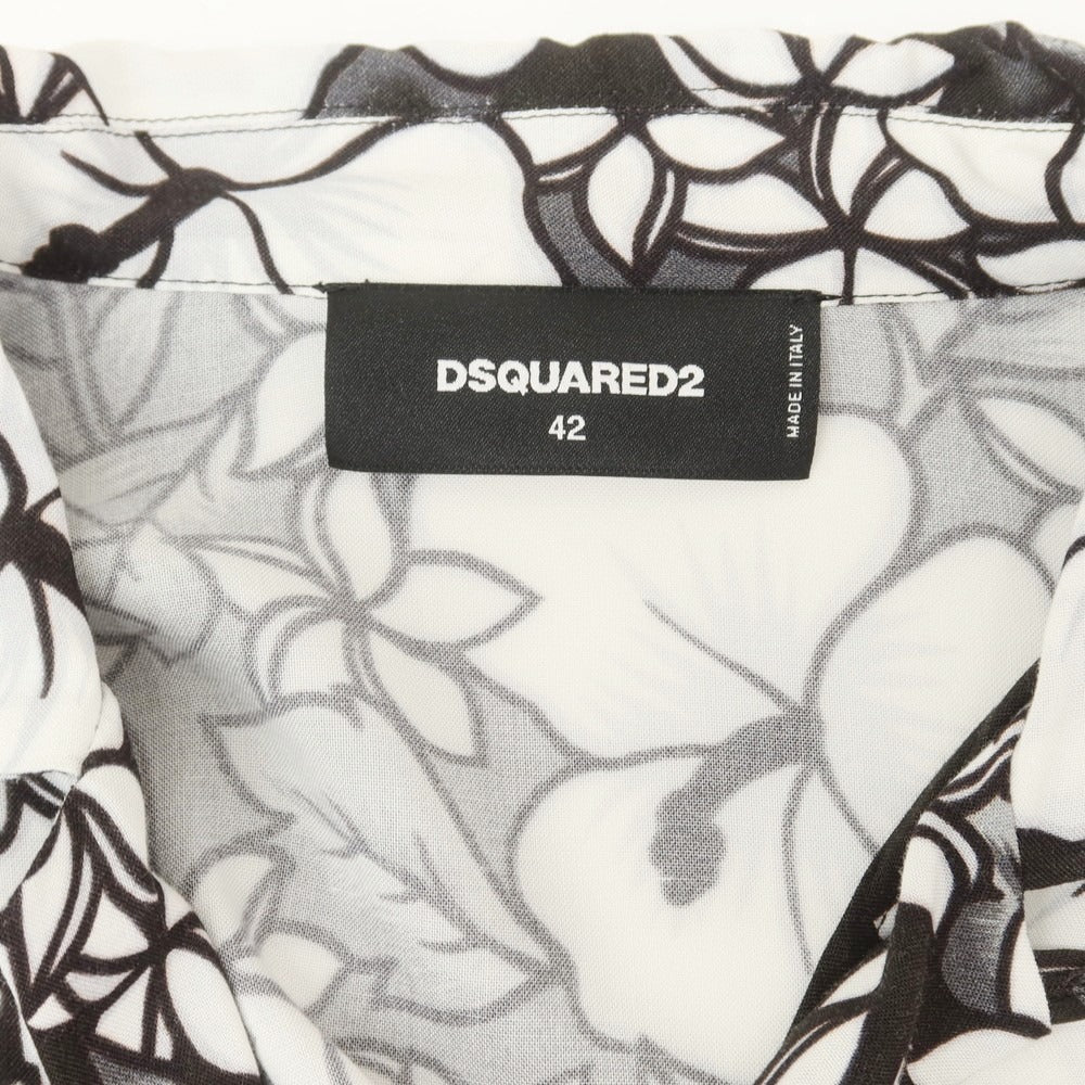 【新品】ディースクエアード DSQUARED2 レーヨン ボタニカル柄 レイヤード風 オープンカラー カジュアルシャツ ブラックxホワイト【サイズ42】【 状態ランクN 】【 メンズ 】[EPD]