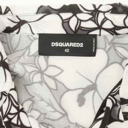 【新品】ディースクエアード DSQUARED2 レーヨン ボタニカル柄 レイヤード風 オープンカラー カジュアルシャツ ブラックxホワイト【 42 】【 状態ランクN 】【 メンズ 】