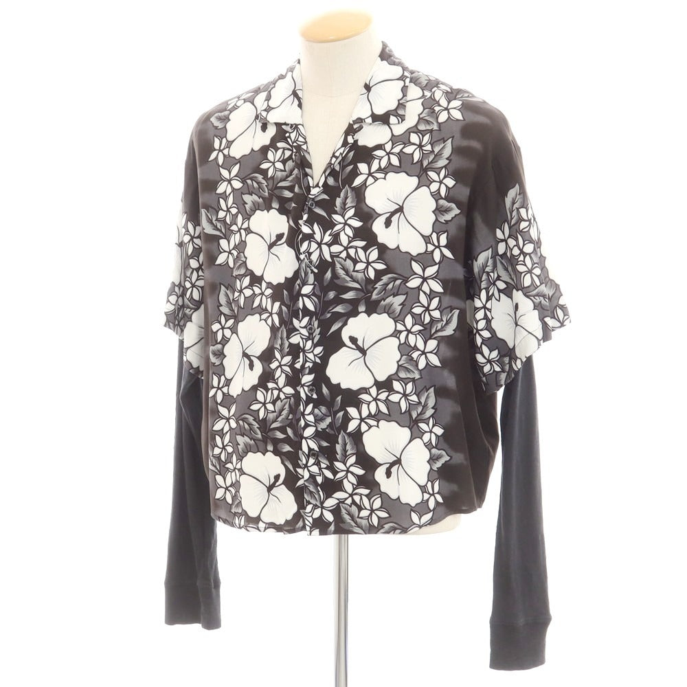【新品】ディースクエアード DSQUARED2 レーヨン ボタニカル柄 レイヤード風 オープンカラー カジュアルシャツ ブラックxホワイト【サイズ44】【 状態ランクN 】【 メンズ 】[EPD]