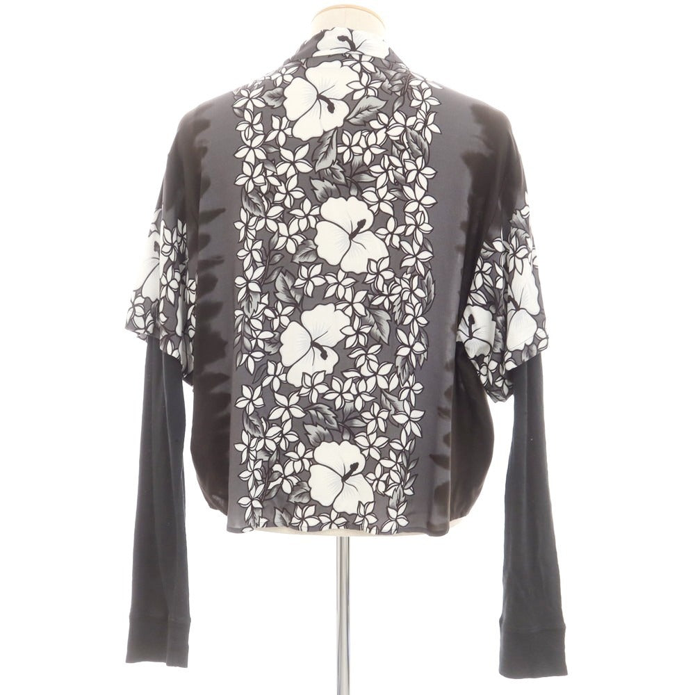 【新品】ディースクエアード DSQUARED2 レーヨン ボタニカル柄 レイヤード風 オープンカラー カジュアルシャツ ブラックxホワイト【サイズ44】【 状態ランクN 】【 メンズ 】[EPD]