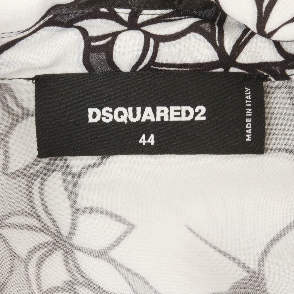 【新品】ディースクエアード DSQUARED2 レーヨン ボタニカル柄 レイヤード風 オープンカラー カジュアルシャツ ブラックxホワイト【 44 】【 状態ランクN 】【 メンズ 】