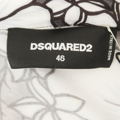 【新品】ディースクエアード DSQUARED2 レーヨン ボタニカル柄 レイヤード風 オープンカラー カジュアルシャツ ブラックxホワイト【 46 】【 状態ランクN 】【 メンズ 】