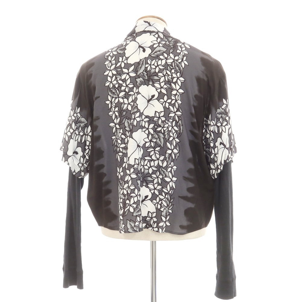 【新品】ディースクエアード DSQUARED2 レーヨン ボタニカル柄 レイヤード風 オープンカラー カジュアルシャツ ブラックxホワイト【サイズ46】【 状態ランクN 】【 メンズ 】[EPD]