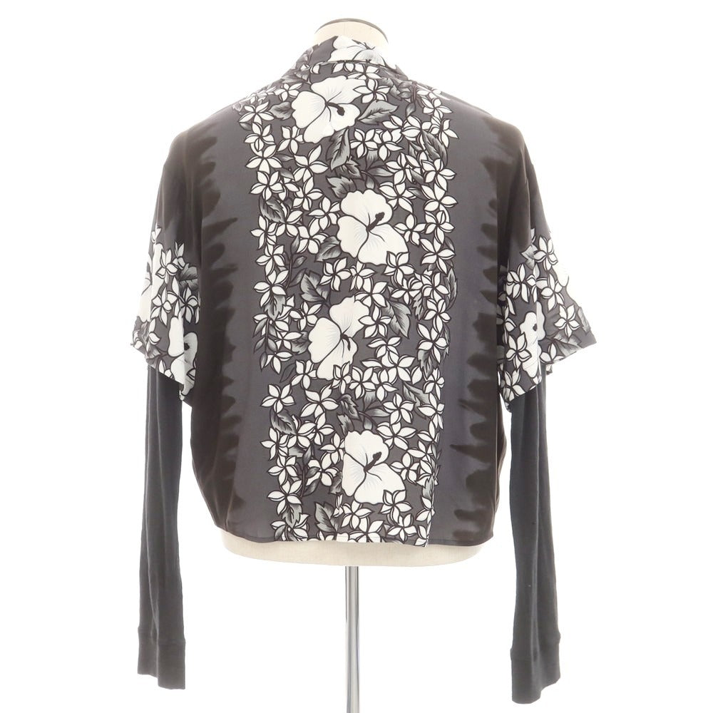 【新品】ディースクエアード DSQUARED2 レーヨン ボタニカル柄 レイヤード風 オープンカラー カジュアルシャツ ブラックxホワイト【 48 】【 状態ランクN 】【 メンズ 】