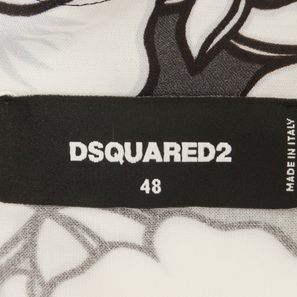 【新品】ディースクエアード DSQUARED2 レーヨン ボタニカル柄 レイヤード風 オープンカラー カジュアルシャツ ブラックxホワイト【 48 】【 状態ランクN 】【 メンズ 】