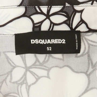 【新品】ディースクエアード DSQUARED2 レーヨン ボタニカル柄 レイヤード風 オープンカラー カジュアルシャツ
 ブラックxホワイト【 52 】【 状態ランクN 】【 メンズ 】