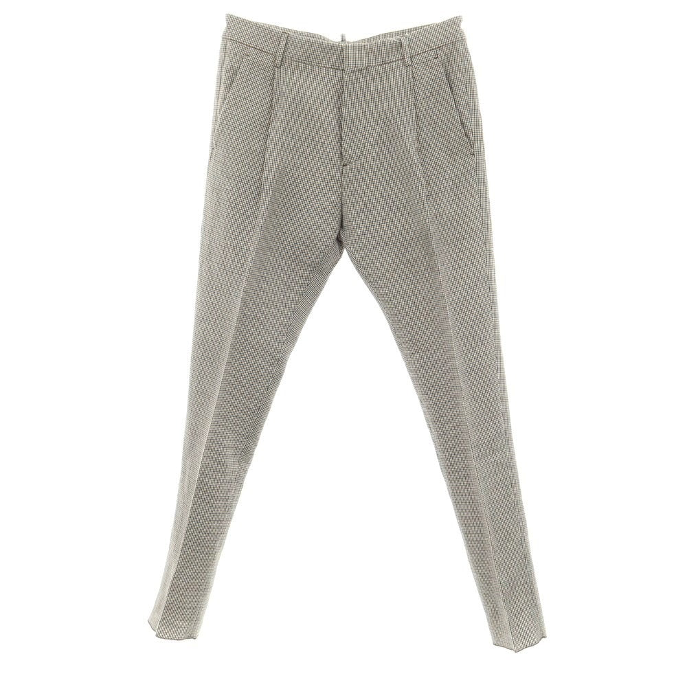 【新品】ディースクエアード DSQUARED2 リネンコットン チェック カジュアルスラックスパンツ ホワイトxオレンジ系【 サイズ46 】【 状態ランクN 】【 メンズ 】 [EPD]