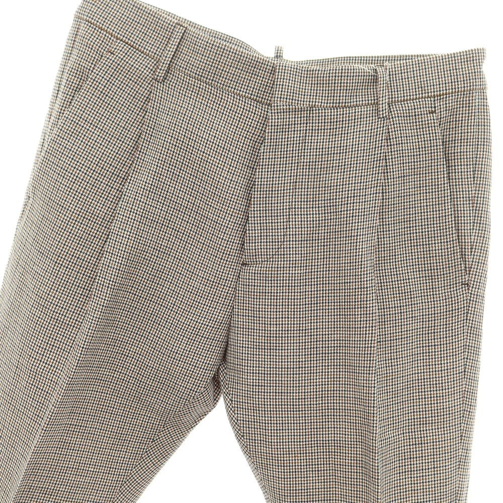 【新品】ディースクエアード DSQUARED2 リネンコットン チェック カジュアルスラックスパンツ ホワイトxオレンジ系【 サイズ46 】【 状態ランクN 】【 メンズ 】 [EPD]