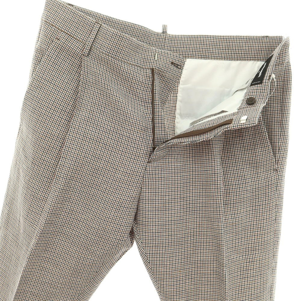 【新品】ディースクエアード DSQUARED2 リネンコットン チェック カジュアルスラックスパンツ ホワイトxオレンジ系【 サイズ46 】【 状態ランクN 】【 メンズ 】 [EPD]