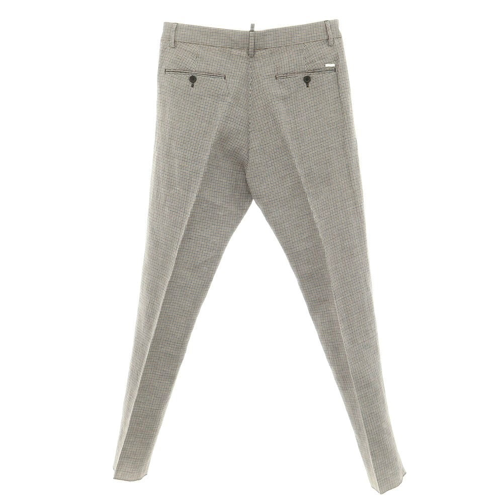 【新品】ディースクエアード DSQUARED2 リネンコットン チェック カジュアルスラックスパンツ ホワイトxオレンジ系【 サイズ46 】【 状態ランクN 】【 メンズ 】 [EPD]