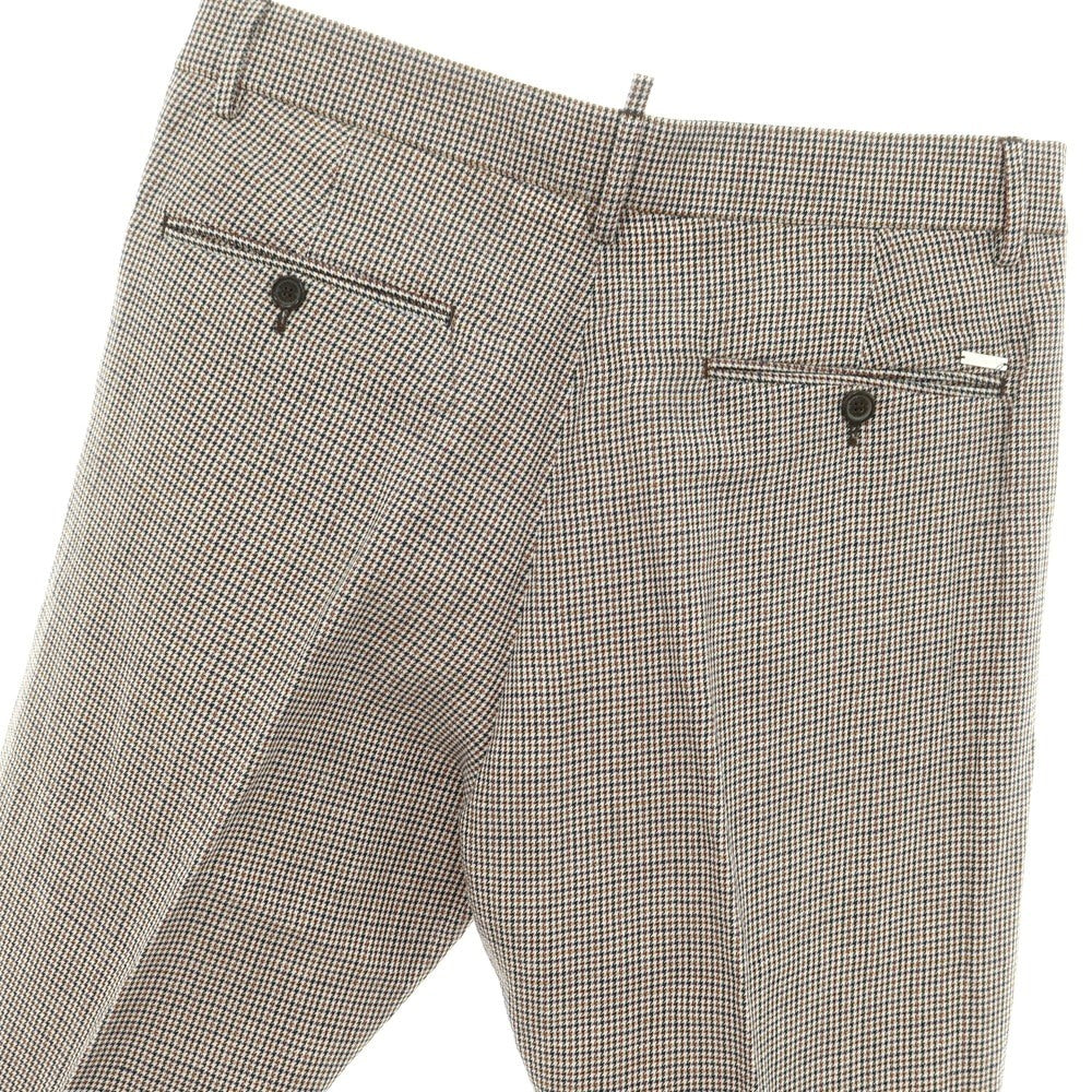 【新品】ディースクエアード DSQUARED2 リネンコットン チェック カジュアルスラックスパンツ ホワイトxオレンジ系【 サイズ46 】【 状態ランクN 】【 メンズ 】 [EPD]