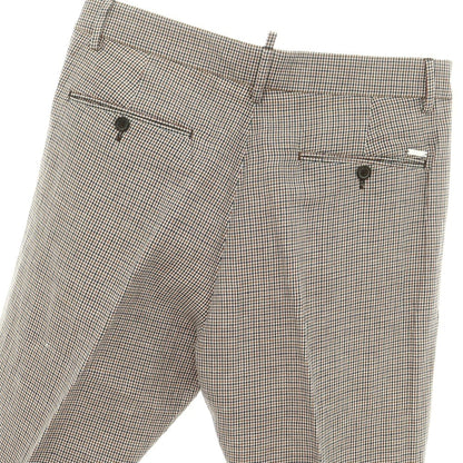 【新品】ディースクエアード DSQUARED2 リネンコットン チェック カジュアルスラックスパンツ ホワイトxオレンジ系【 46 】【 状態ランクN 】【 メンズ 】