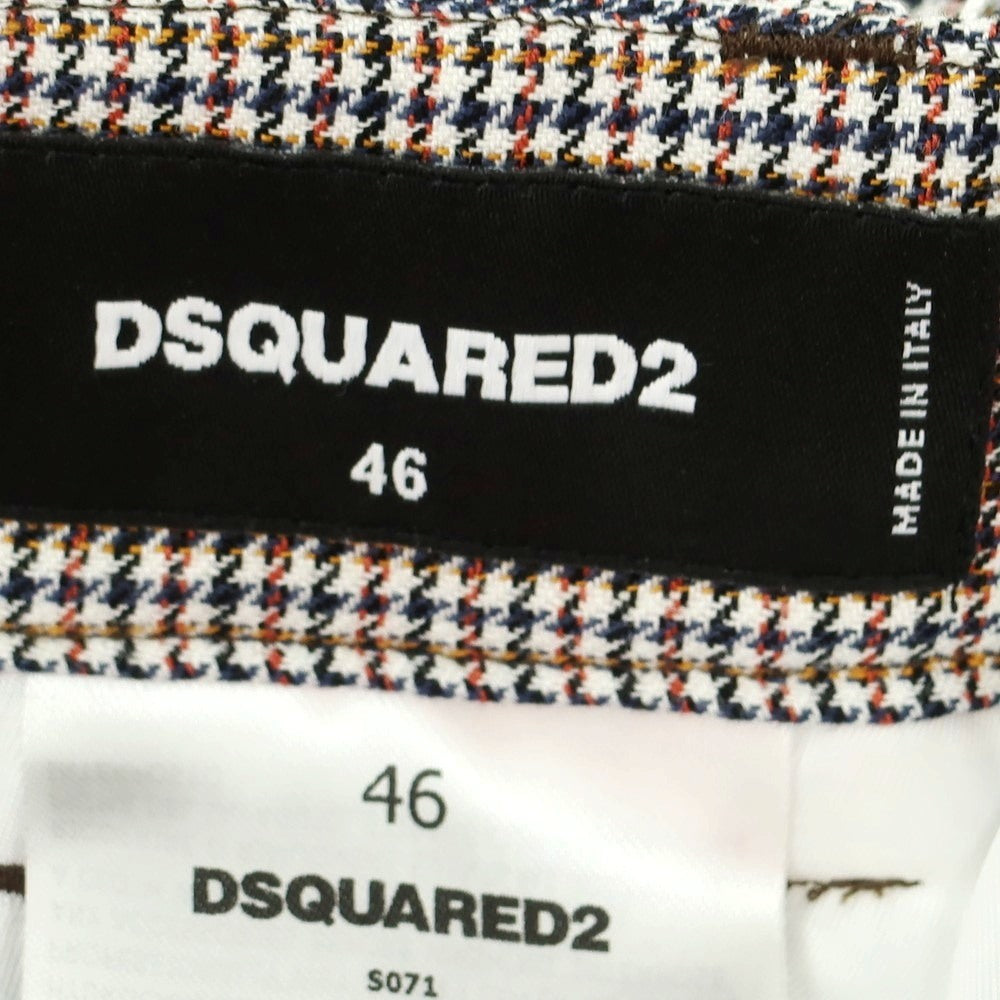 【新品】ディースクエアード DSQUARED2 リネンコットン チェック カジュアルスラックスパンツ ホワイトxオレンジ系【 サイズ46 】【 状態ランクN 】【 メンズ 】 [EPD]