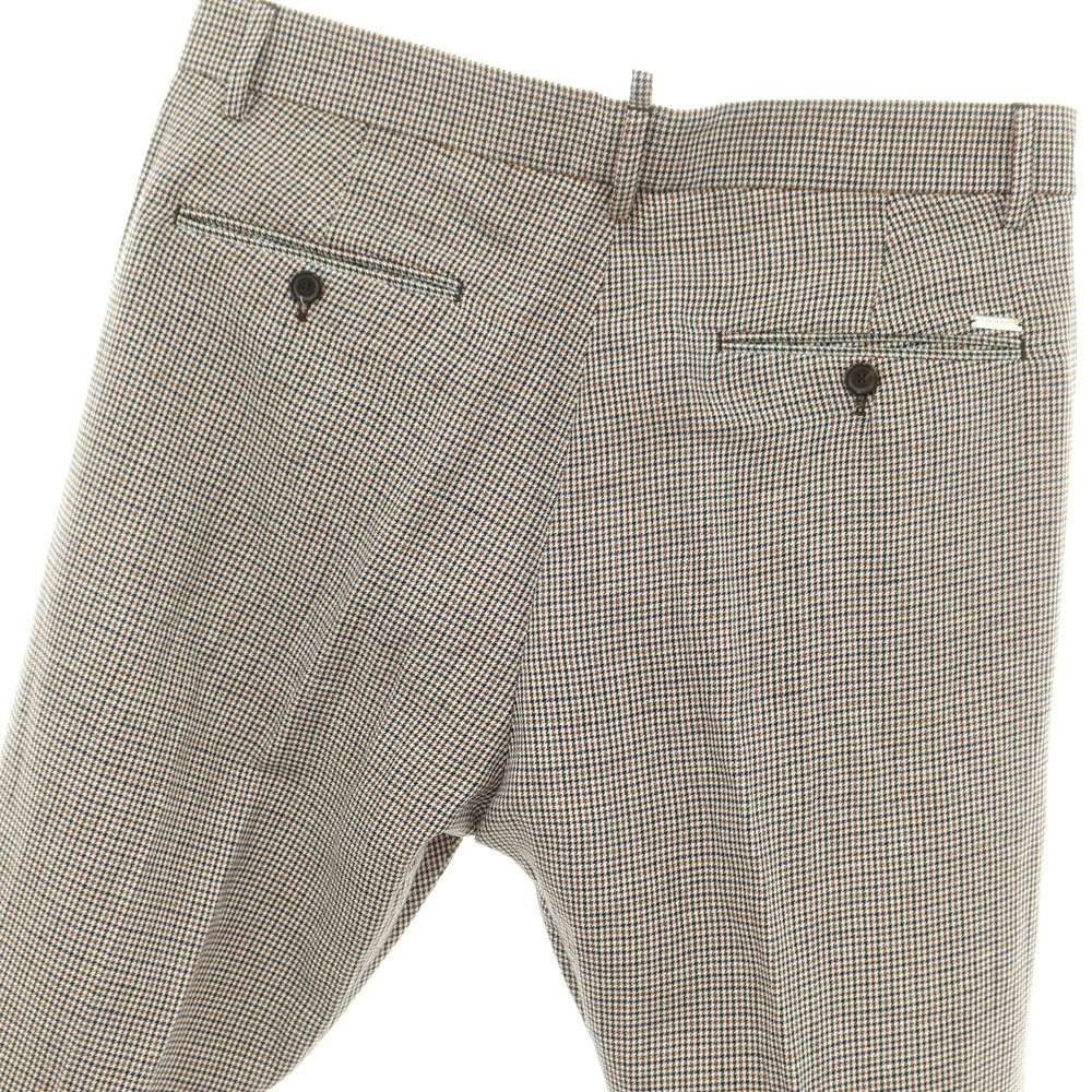 【新品】ディースクエアード DSQUARED2 リネンコットン チェック カジュアルスラックスパンツ ホワイトxオレンジ系【 48 】【 状態ランクN 】【 メンズ 】