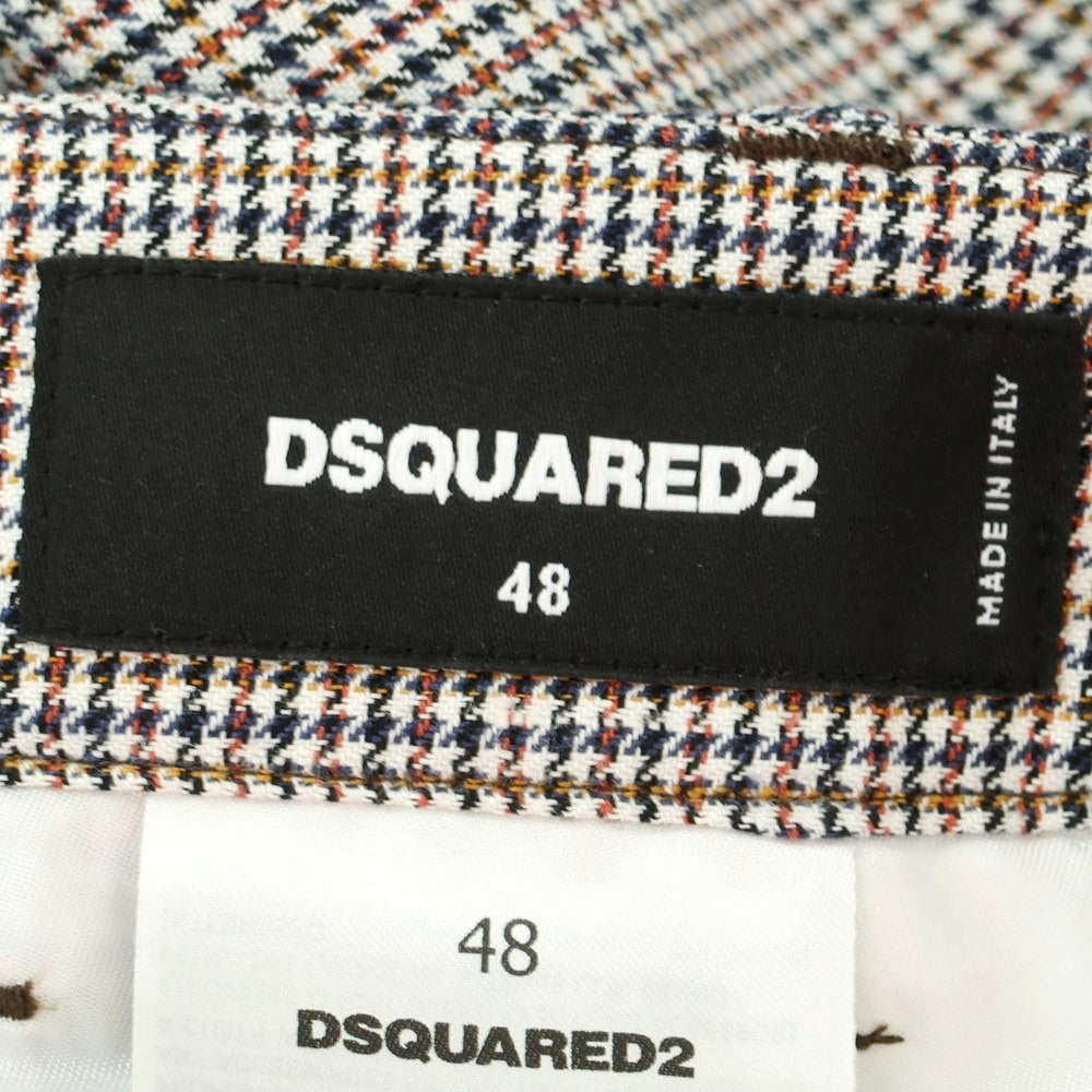【新品】ディースクエアード DSQUARED2 リネンコットン チェック カジュアルスラックスパンツ ホワイトxオレンジ系【サイズ48】【 状態ランクN 】【 メンズ 】[EPD]