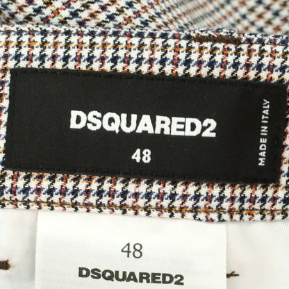 【新品】ディースクエアード DSQUARED2 リネンコットン チェック カジュアルスラックスパンツ ホワイトxオレンジ系【 48 】【 状態ランクN 】【 メンズ 】