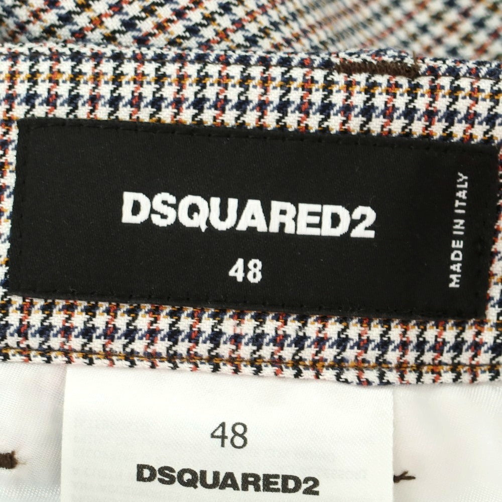 【新品】ディースクエアード DSQUARED2 リネンコットン チェック カジュアルスラックスパンツ ホワイトxオレンジ系【 サイズ48 】【 状態ランクN 】【 メンズ 】 [EPD]