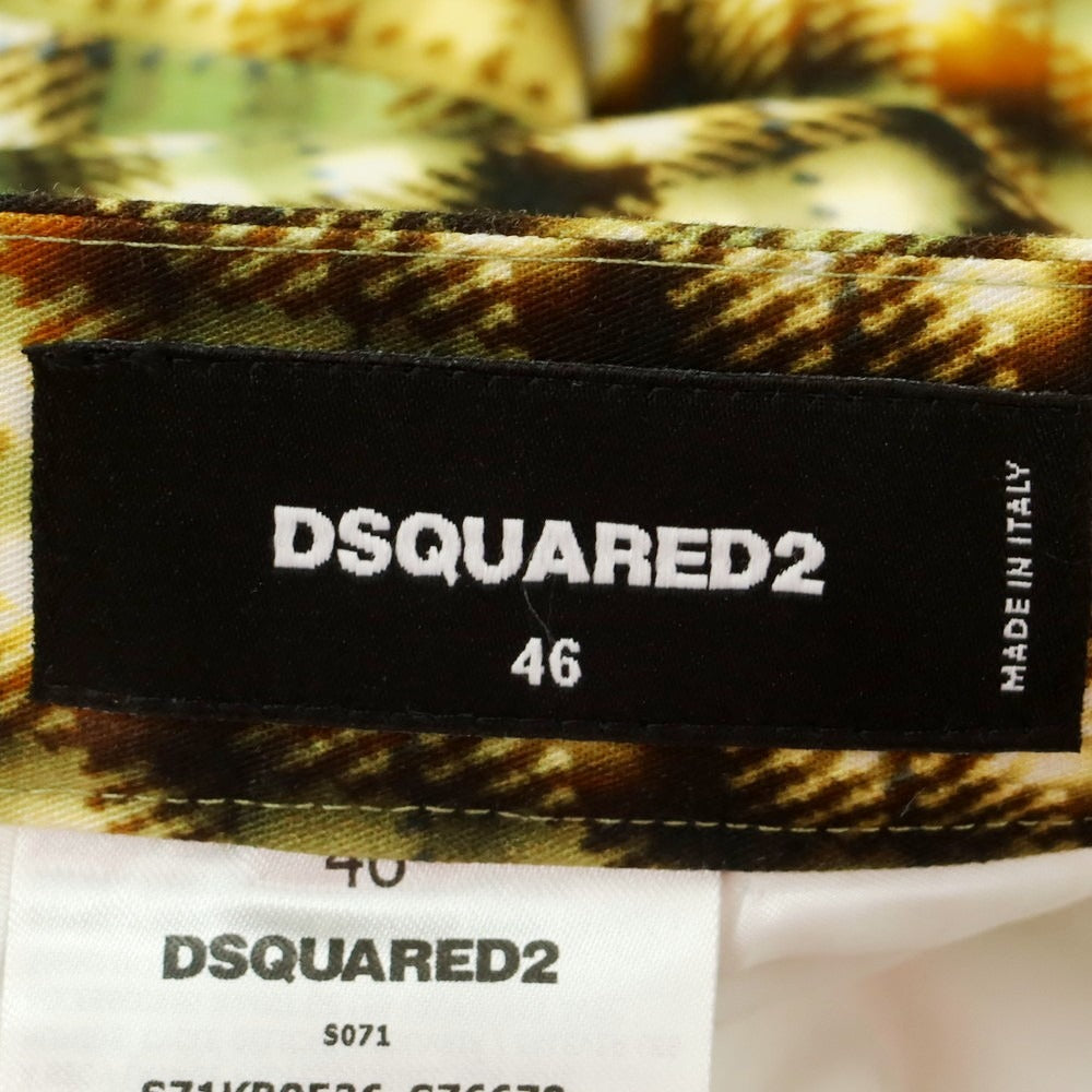 【新品】ディースクエアード DSQUARED2 コットン チェック フレア カジュアルスラックスパンツ オリーブグリーンxオレンジ【サイズ46】【 状態ランクN 】【 メンズ 】[EPD]