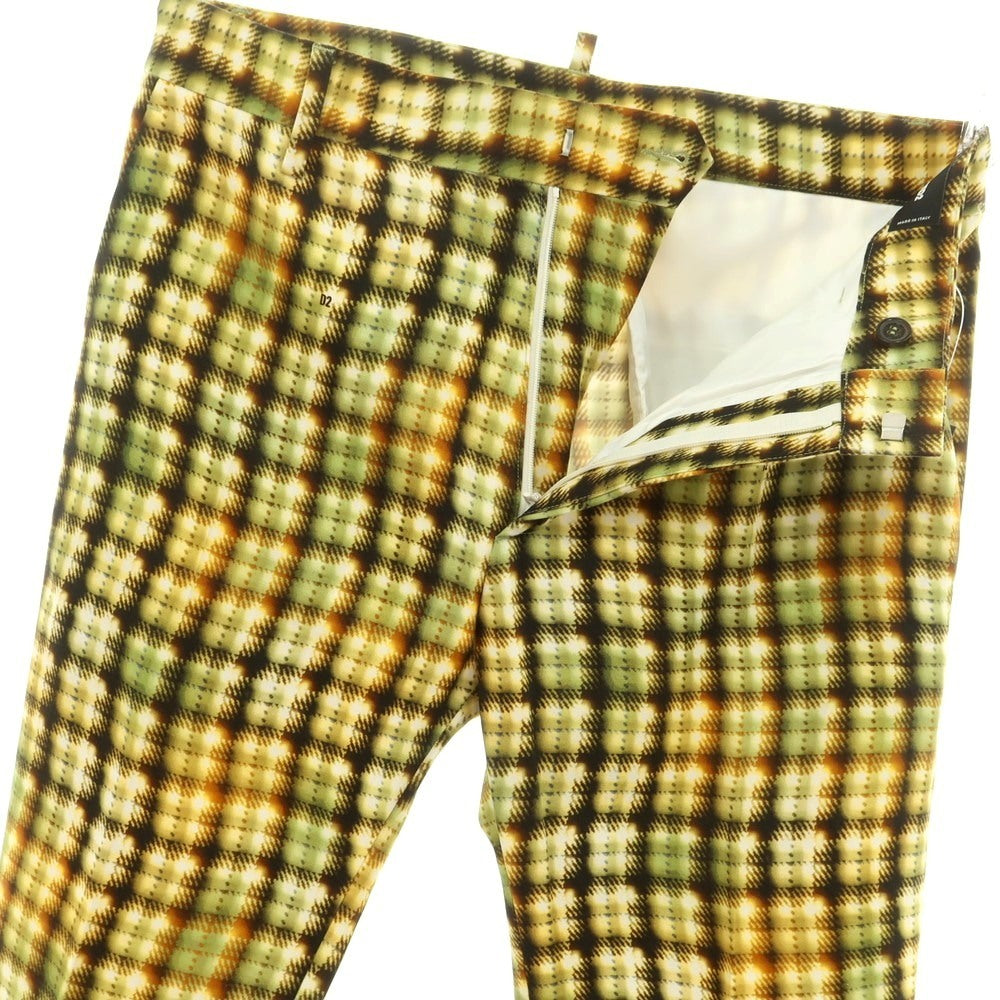 【新品】ディースクエアード DSQUARED2 コットン チェック フレア カジュアルスラックスパンツ オリーブグリーンxオレンジ【 46 】【 状態ランクN 】【 メンズ 】