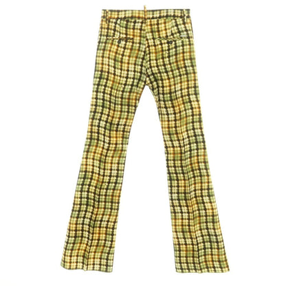 【新品】ディースクエアード DSQUARED2 コットン チェック フレア カジュアルスラックスパンツ オリーブグリーンxオレンジ【 46 】【 状態ランクN 】【 メンズ 】