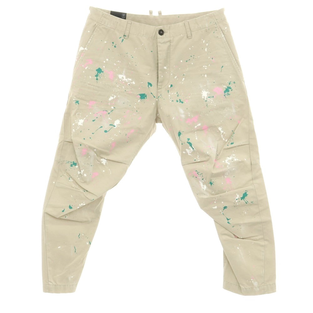 【新品】ディースクエアード DSQUARED2 ペイント加工 コットン チノパンツ サンドベージュ【 50 】【 状態ランクN 】【 メンズ 】