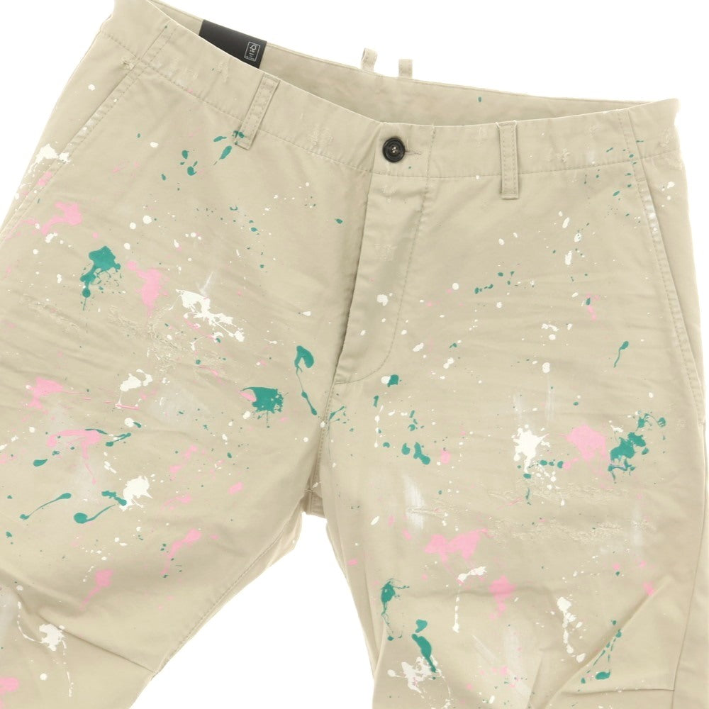 【新品】ディースクエアード DSQUARED2 ペイント加工 コットン チノパンツ サンドベージュ【 50 】【 状態ランクN 】【 メンズ 】