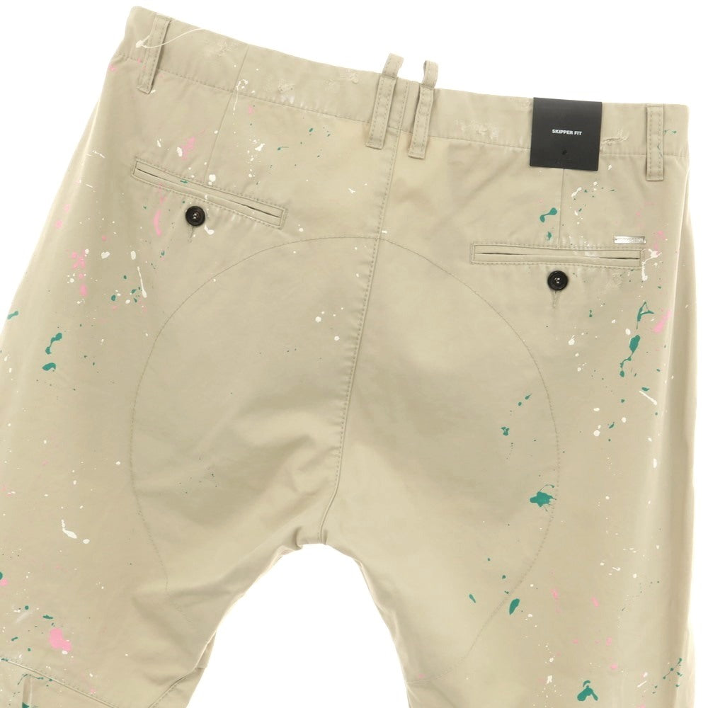 【新品】ディースクエアード DSQUARED2 ペイント加工 コットン チノパンツ サンドベージュ【 50 】【 状態ランクN 】【 メンズ 】