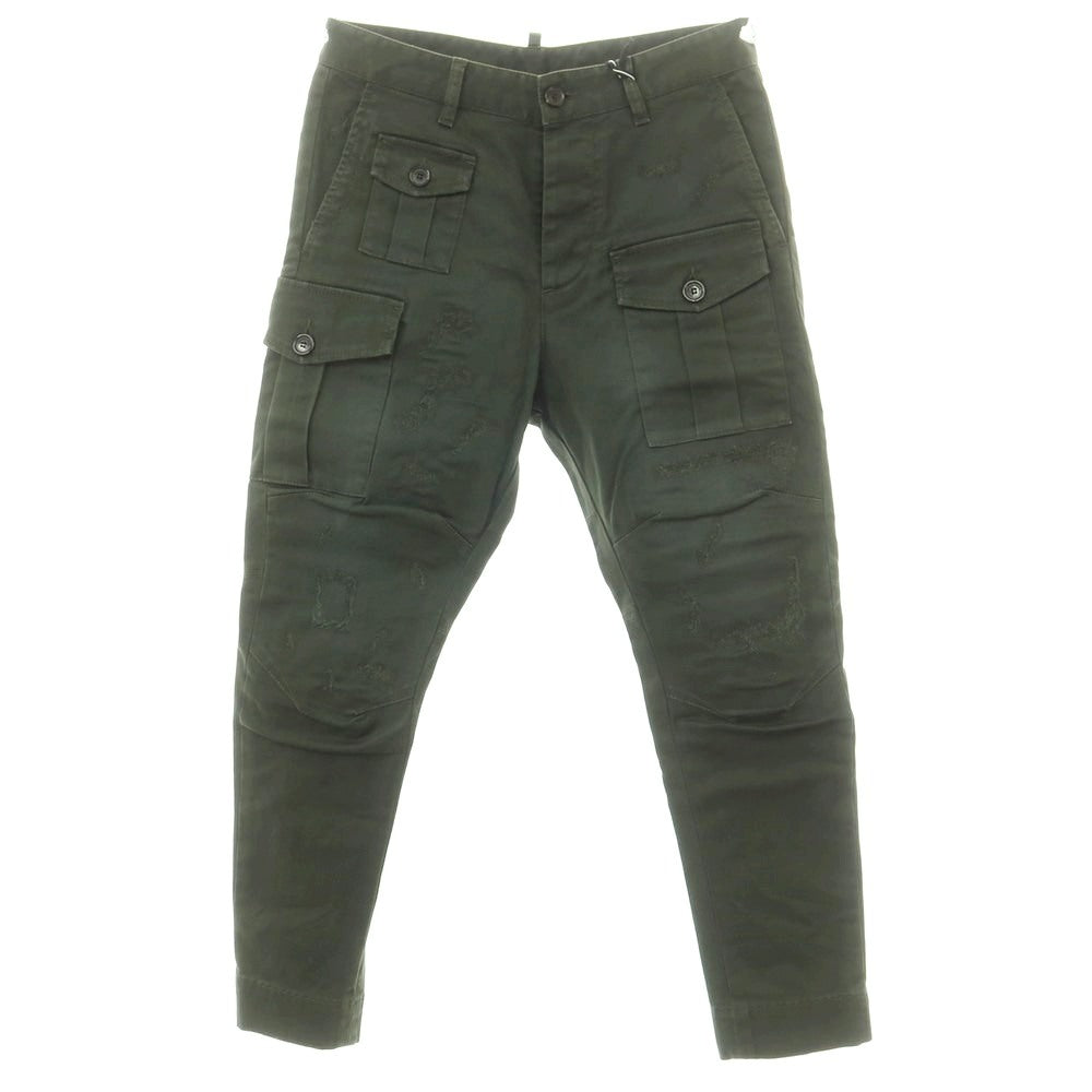 【新品】ディースクエアード DSQUARED2 ダメージ＆リペア加工 ストレッチ コットン カーゴパンツ ダークオリーブ【 42 】【 状態ランクN 】【 メンズ 】