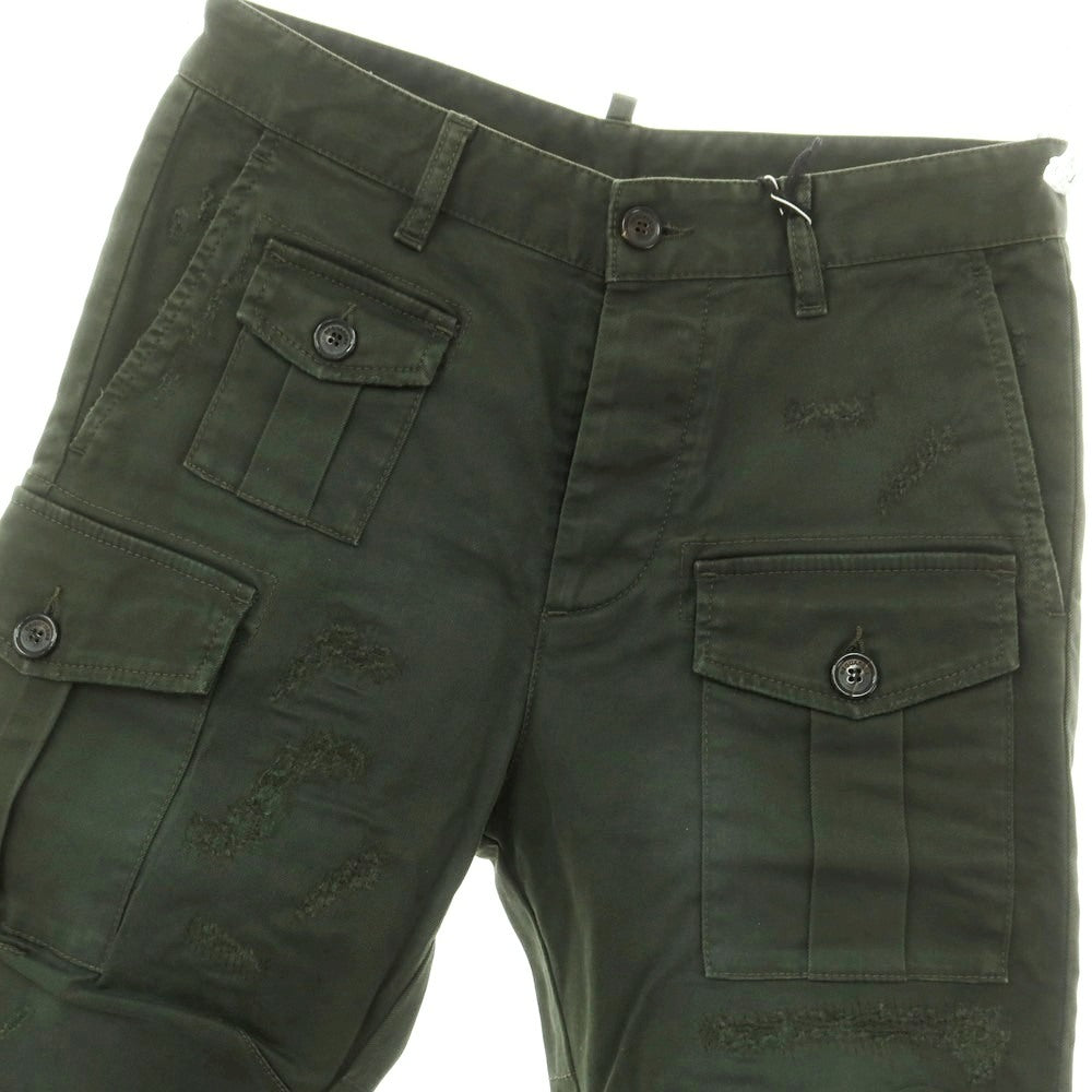 【新品】ディースクエアード DSQUARED2 ダメージ＆リペア加工 ストレッチ コットン カーゴパンツ ダークオリーブ【 42 】【 状態ランクN 】【 メンズ 】