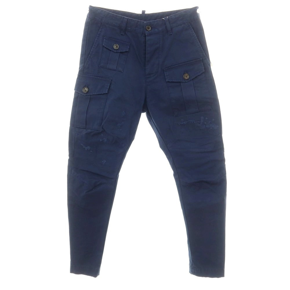 【新品】ディースクエアード DSQUARED2 ダメージ＆リペア加工 コットン カーゴパンツ ネイビー【 42 】【 状態ランクN 】【 メンズ 】