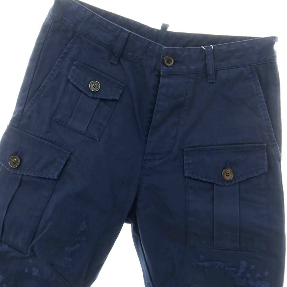 【新品】ディースクエアード DSQUARED2 ダメージ＆リペア加工 コットン カーゴパンツ ネイビー【 42 】【 状態ランクN 】【 メンズ 】