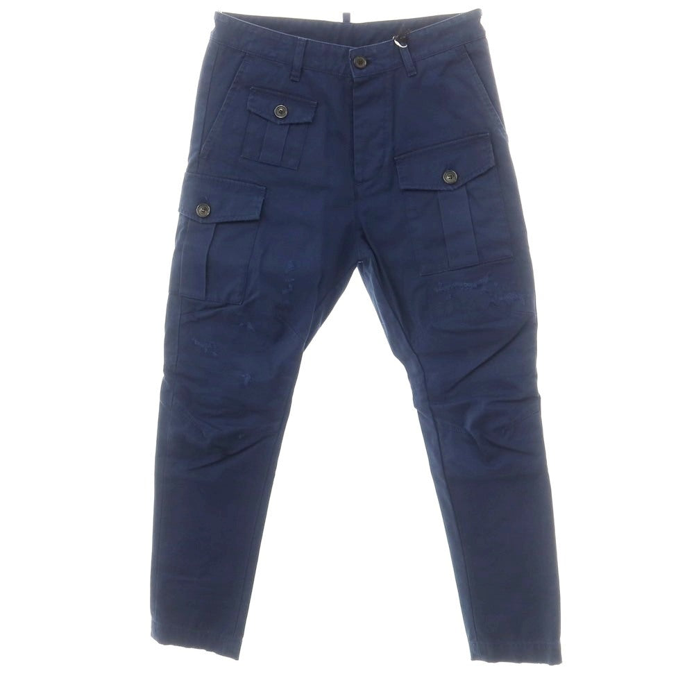【新品】ディースクエアード DSQUARED2 ダメージ＆リペア加工 コットン カーゴパンツ ネイビー【 44 】【 状態ランクN 】【 メンズ 】