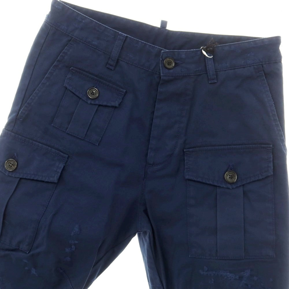 【新品】ディースクエアード DSQUARED2 ダメージ＆リペア加工 コットン カーゴパンツ ネイビー【 44 】【 状態ランクN 】【 メンズ 】