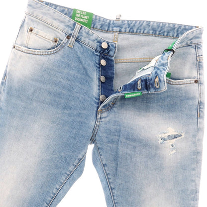 【新品】ディースクエアード DSQUARED2 ダメージ＆リペア加工 ストレッチ コットン ジーンズ デニムパンツ ライトブルー【 50 】【 状態ランクN 】【 メンズ 】
