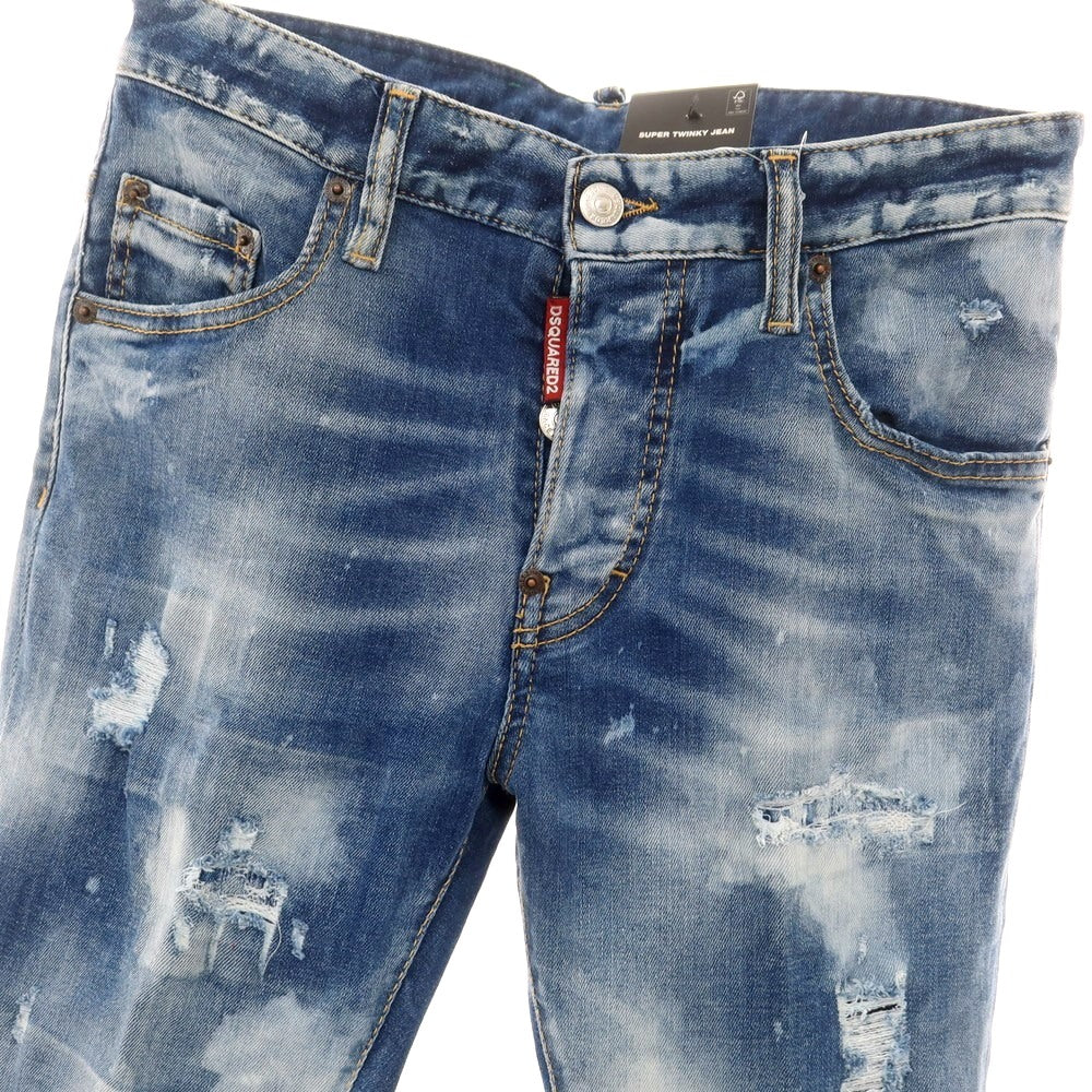 【新品アウトレット】ディースクエアード DSQUARED2 クラッシュ＆リペア加工 ストレッチ コットン ジーンズ デニムパンツ ネイビーxホワイト【 44 】【 状態ランクN- 】【 メンズ 】
