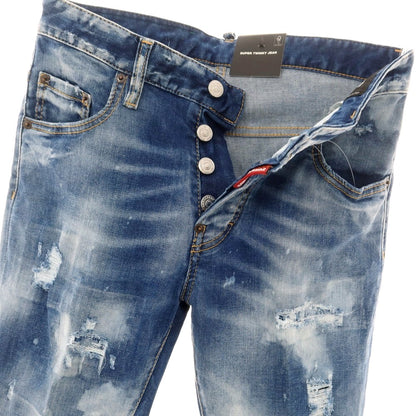 【新品アウトレット】ディースクエアード DSQUARED2 クラッシュ＆リペア加工 ストレッチ コットン ジーンズ デニムパンツ ネイビーxホワイト【 44 】【 状態ランクN- 】【 メンズ 】