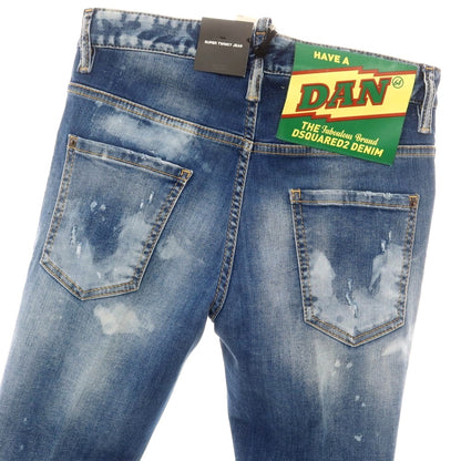 【新品アウトレット】ディースクエアード DSQUARED2 クラッシュ＆リペア加工 ストレッチ コットン ジーンズ デニムパンツ ネイビーxホワイト【 44 】【 状態ランクN- 】【 メンズ 】