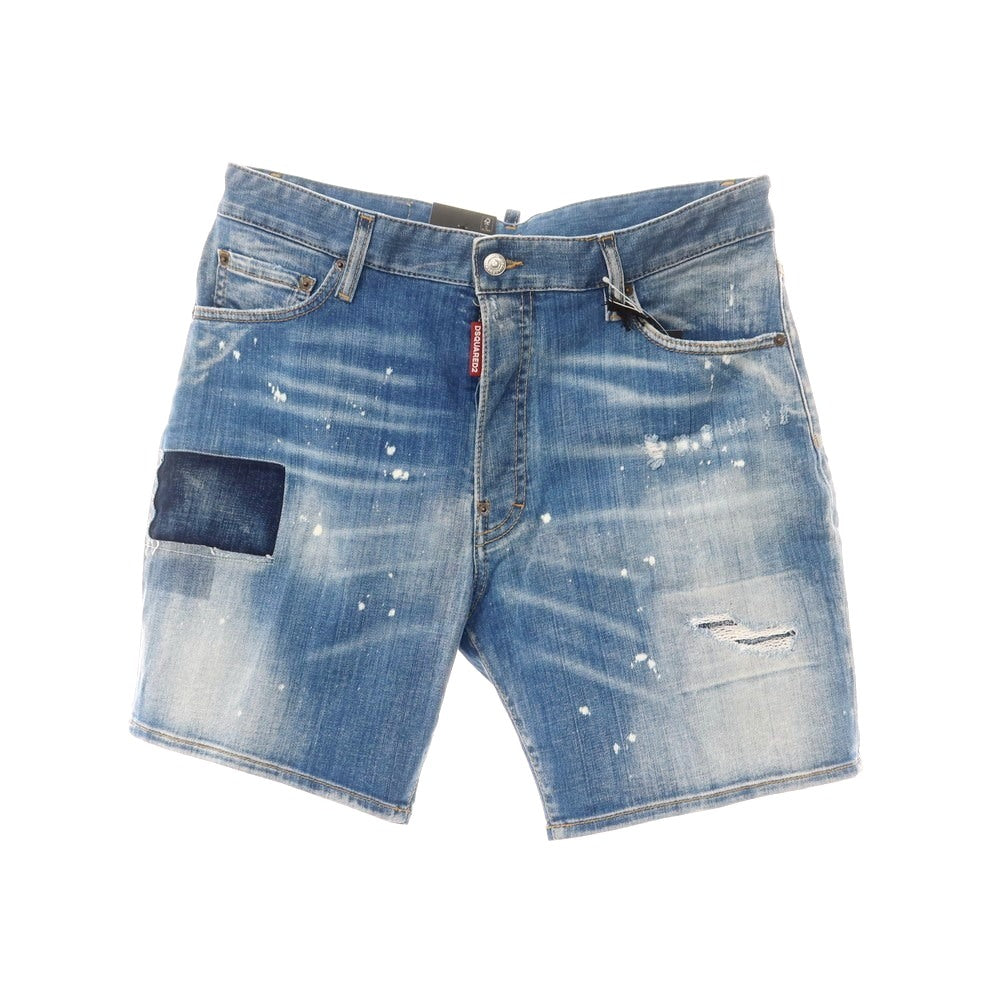 【新品】ディースクエアード DSQUARED2 ダメージ＆リペア加工 ストレッチ コットン デニム ショートパンツ ブルー【 48 】【 状態ランクN 】【 メンズ 】