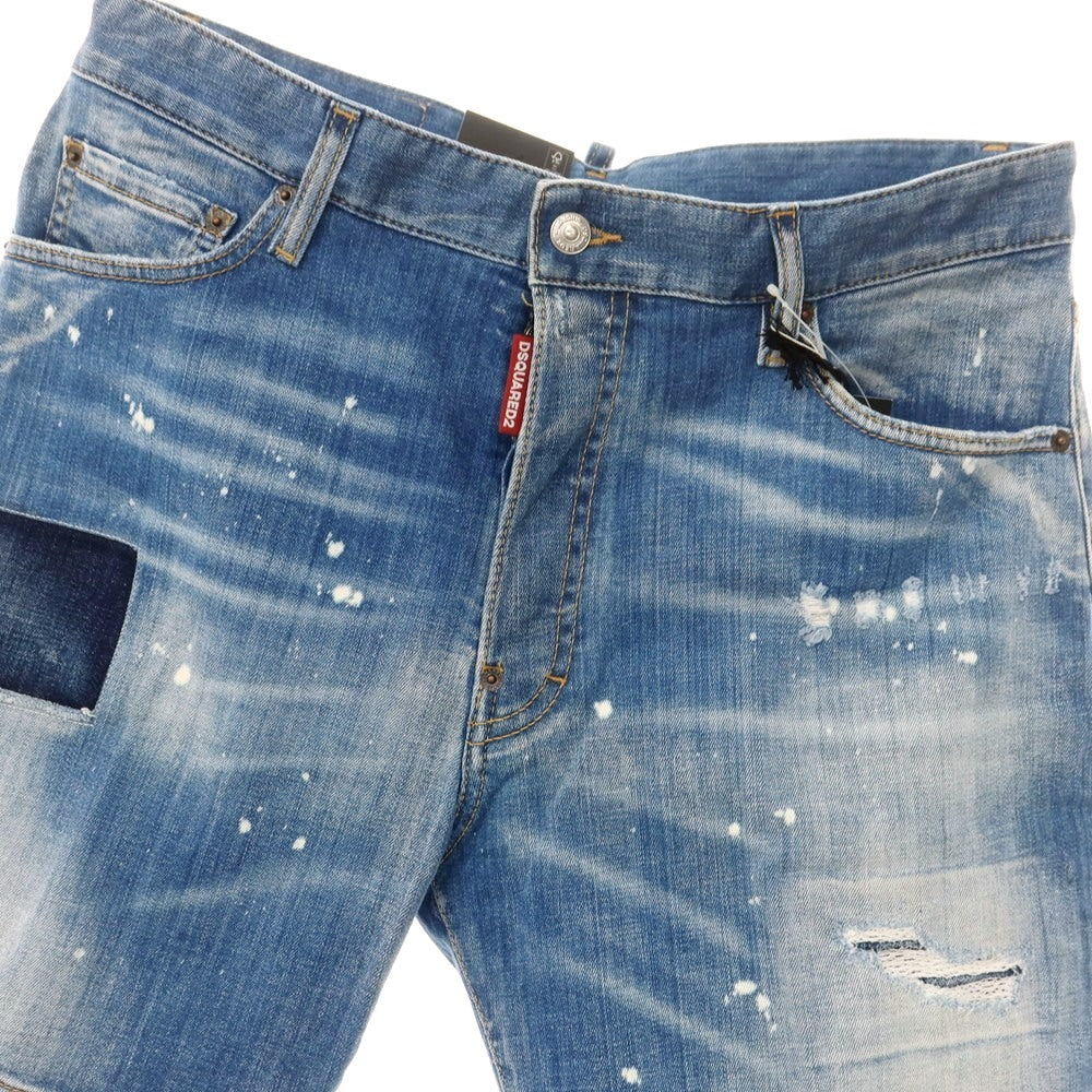 【新品】ディースクエアード DSQUARED2 ダメージ＆リペア加工 ストレッチ コットン デニム ショートパンツ ブルー【 48 】【 状態ランクN 】【 メンズ 】