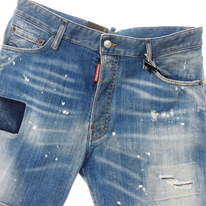【新品アウトレット】ディースクエアード DSQUARED2 ダメージ＆リペア加工 ストレッチ コットン デニム ショートパンツ ブルー【 50 】【 状態ランクN- 】【 メンズ 】