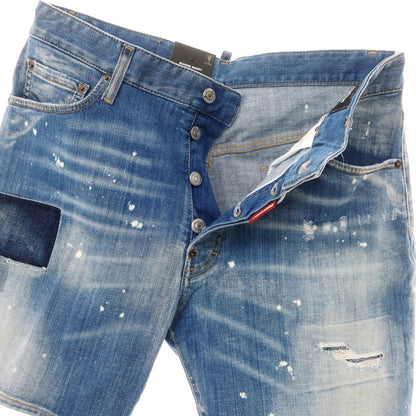 【新品アウトレット】ディースクエアード DSQUARED2 ダメージ＆リペア加工 ストレッチ コットン デニム ショートパンツ ブルー【 50 】【 状態ランクN- 】【 メンズ 】