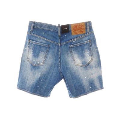 【新品アウトレット】ディースクエアード DSQUARED2 ダメージ＆リペア加工 ストレッチ コットン デニム ショートパンツ ブルー【 50 】【 状態ランクN- 】【 メンズ 】