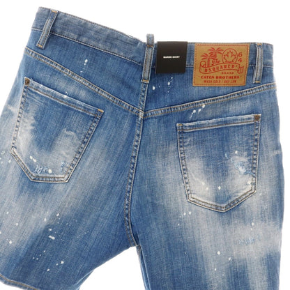 【新品アウトレット】ディースクエアード DSQUARED2 ダメージ＆リペア加工 ストレッチ コットン デニム ショートパンツ ブルー【 50 】【 状態ランクN- 】【 メンズ 】