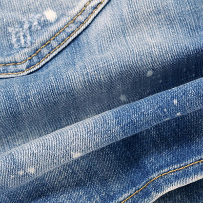 【新品アウトレット】ディースクエアード DSQUARED2 ダメージ＆リペア加工 ストレッチ コットン デニム ショートパンツ ブルー【 50 】【 状態ランクN- 】【 メンズ 】