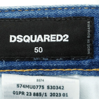 【新品アウトレット】ディースクエアード DSQUARED2 ダメージ＆リペア加工 ストレッチ コットン デニム ショートパンツ ブルー【 50 】【 状態ランクN- 】【 メンズ 】