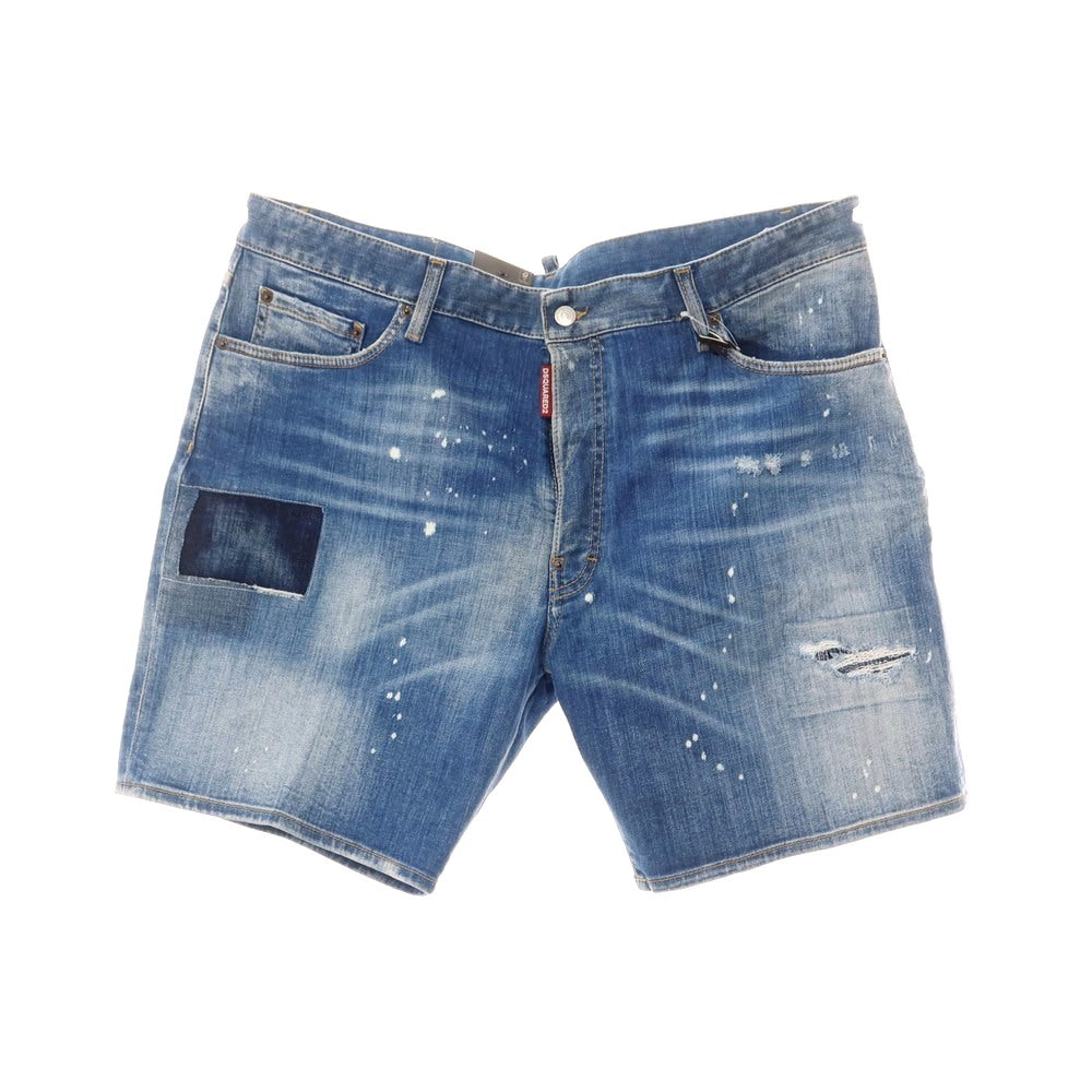 【新品アウトレット】ディースクエアード DSQUARED2 ダメージ＆リペア加工 ストレッチ コットン デニム ショートパンツ ブルー【 56 】【 状態ランクN- 】【 メンズ 】