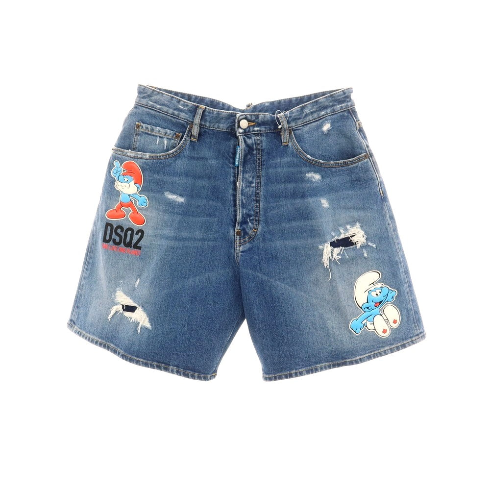 【新品】ディースクエアード DSQUARED2 × THE SMURFS ストレッチ コットン デニム ショートパンツ ブルー【 46 】【 状態ランクN 】【 メンズ 】