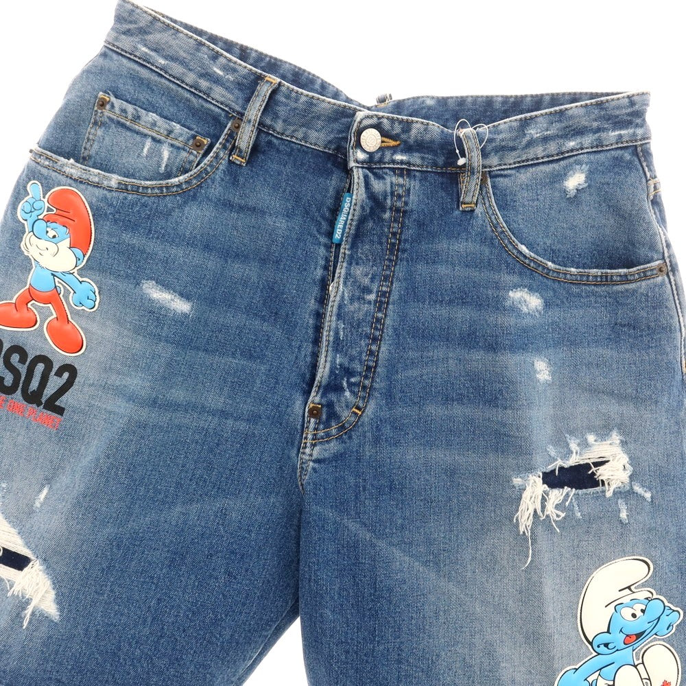 【新品】ディースクエアード DSQUARED2 × THE SMURFS ストレッチ コットン デニム ショートパンツ ブルー【 46 】【 状態ランクN 】【 メンズ 】