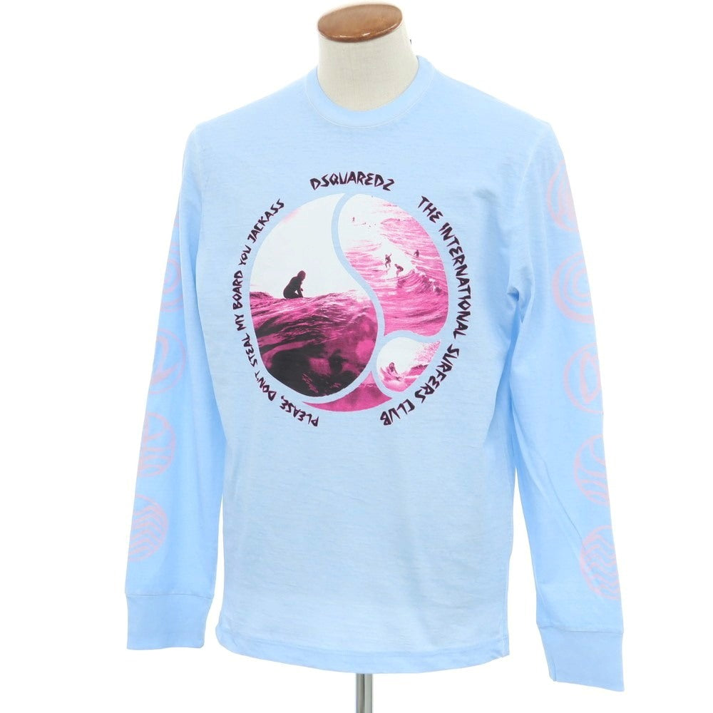 【新品アウトレット】ディースクエアード DSQUARED2 コットン クルーネック 長袖Ｔシャツ ライトブルー【サイズM】【 状態ランクN- 】【 メンズ 】[EPD]