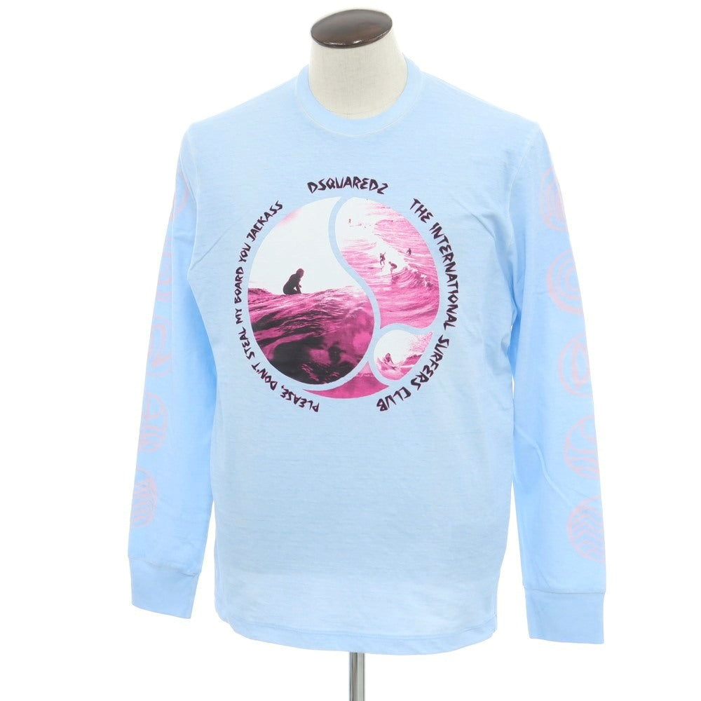 【新品アウトレット】ディースクエアード DSQUARED2 コットン クルーネック 長袖Ｔシャツ ライトブルー【サイズL】【 状態ランクN- 】【 メンズ 】[EPD]